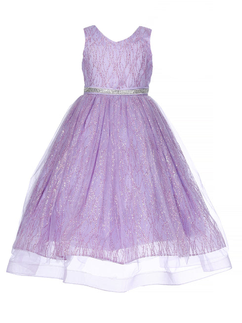 Big Girls Lilac Glitter Tulle Sleeveless Junior Bridesmaid Dress 8-14 - SophiasStyle.com